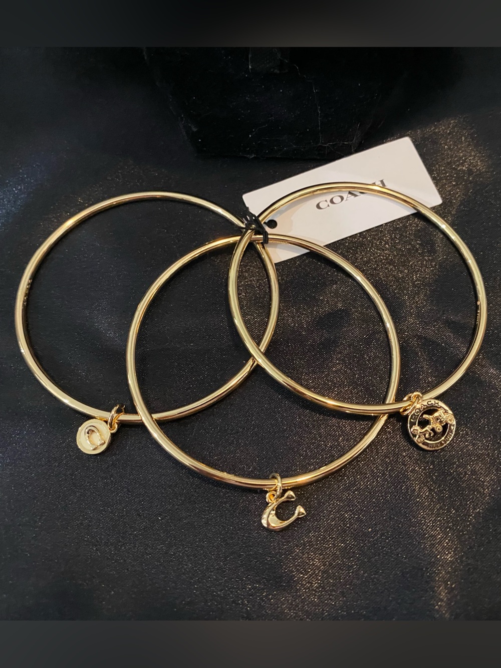 Coach Gold-Tone Trio Charm Bangle Bracelets -NEW
